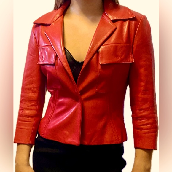 Vintage Dolce & Gabbana Red Leather Jacket - Picture 1 of 7